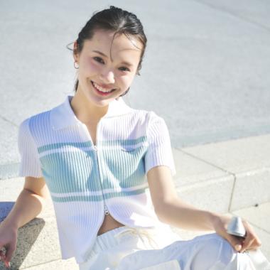 【アラエル】半袖ジップニット