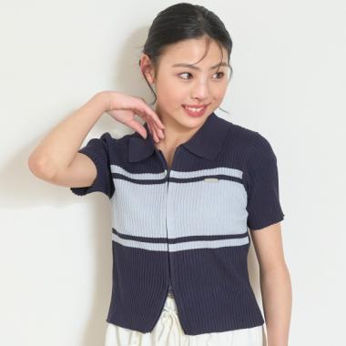 【アラエル】半袖ジップニット