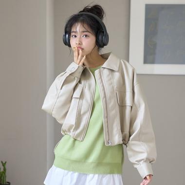 合皮ショートブルゾン