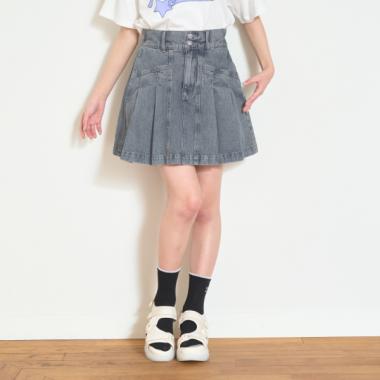 美脚見えデニムプリーツスカパン