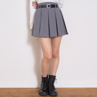 【起毛】ベルトつきプリーツスカート