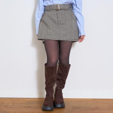 ベルトつきヘリンボ-ンペプラムスカパン