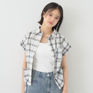 【綿100％】チェックノースリーブドロストシャツ