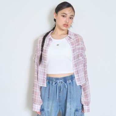 インナーつきシアーチェックシャツ