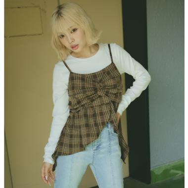 インナーツキイレヘムチェックキャミソール