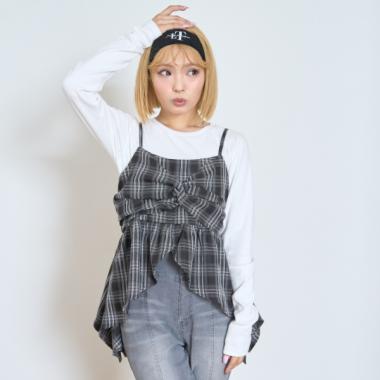 インナーツキイレヘムチェックキャミソール