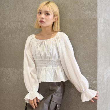 チェックオフショルブラウス