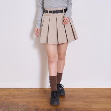 【イージーケア】ベルトつきプリーツスカート