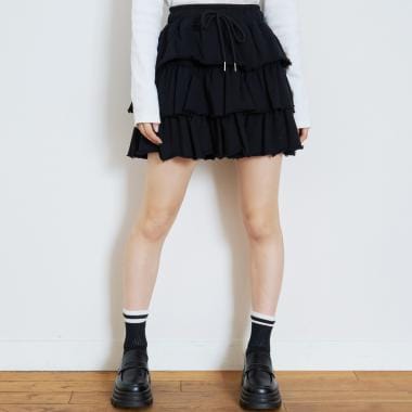 【綿100%】【セット可】カットティアードミニスカート