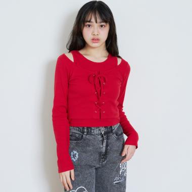 レースアップテレコ長袖シャツ