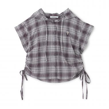 【UV】ドロストチェック半袖シャツパーカー