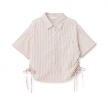 短丈ドロストストライプ半袖シャツ