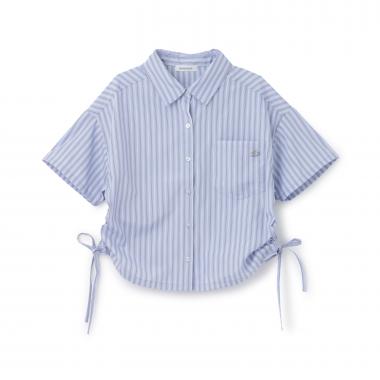 短丈ドロストストライプ半袖シャツ