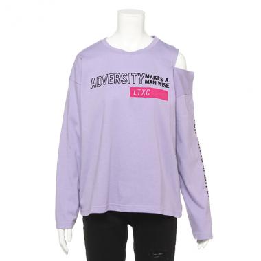 アシメントリー肩開きTシャツ