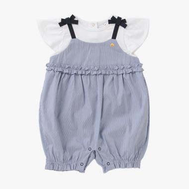 ストライプミックスメディアショートオール