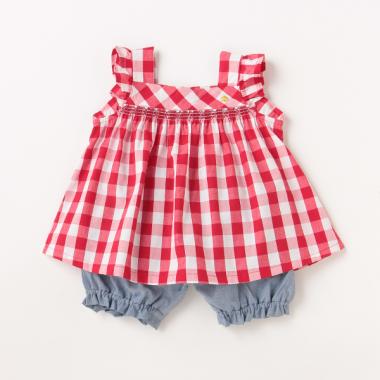 ギンガムチェックブラウス&パンツセット
