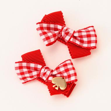 ギンガムチェックヘアクリップ2個セット【日本製】