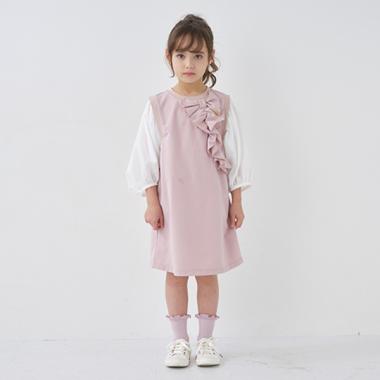 トドラー 袖切り替えボウワンピース