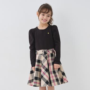 トドラー チェックドッキングワンピース