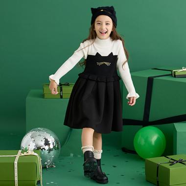 トドラー キャットニットドッキングワンピース