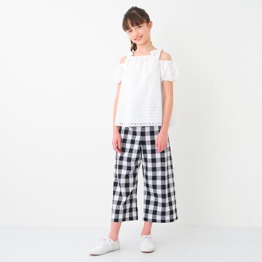 ガールズ ギンガムチェックワイドパンツ
