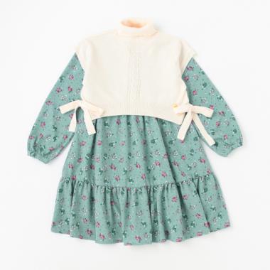 ガールズ クラスターフローラルワンピース&ニットベストセット