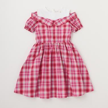 ガールズ ガーデンプレイドオフショルダーワンピース