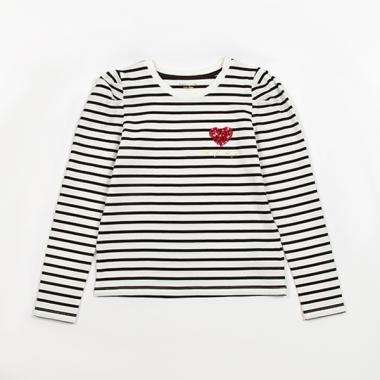 ガールズ ハートストライプ長袖Tシャツ