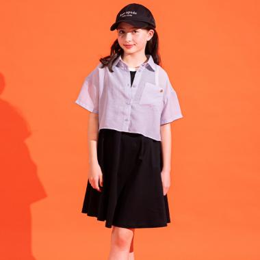 ガールズ クロップドシャツ&ワンピースセット