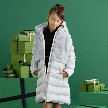 ガールズ フェイクファー切り替えダウンコート