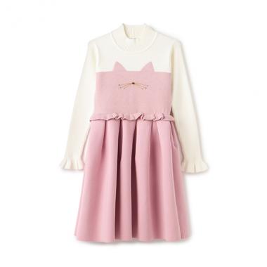 ガールズ キャットニットドッキングワンピース