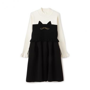 ガールズ キャットニットドッキングワンピース