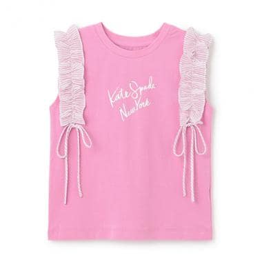 ガールズ ストライプラッフルスリーブTシャツ