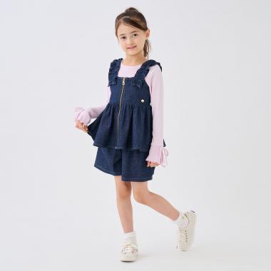 ラメデニムトップス&キュロットスカートセット