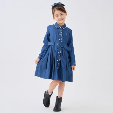 スカラップライトデニムシャツワンピース