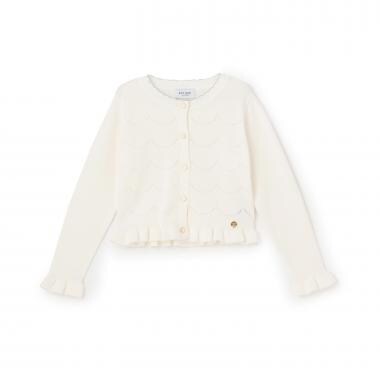 袖フリルスカラップ透かしカーディガン