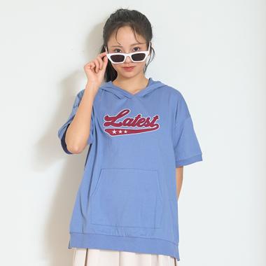 【7days】【綿100％】ロゴアップリケパーカー