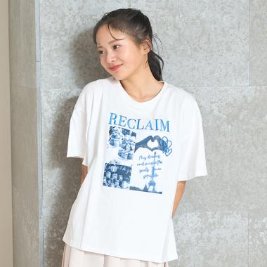 【7days】【GOODPRICE】【綿100％】パリ転写プリントTシャツ