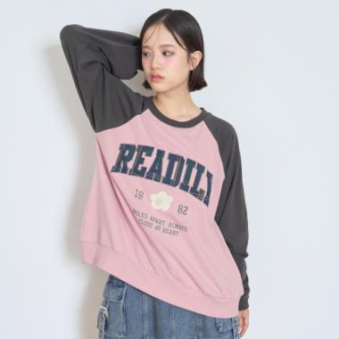 【7days】ラグランチェックロゴトレーナー