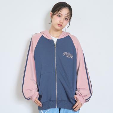 【7days】袖配色ルーズジップパーカ