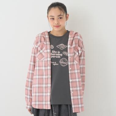 【7days】【吸水速乾】チェックシャツパーカー+速乾ロンTセット