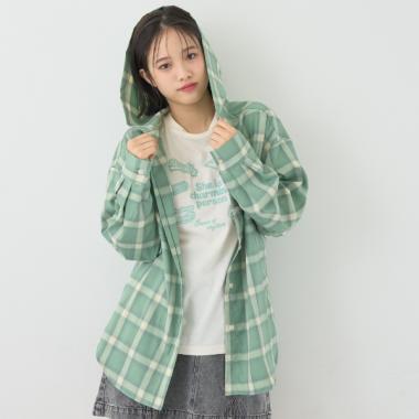 【7days】【吸水速乾】チェックシャツパーカー+速乾ロンTセット