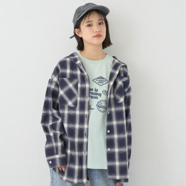 【7days】【吸水速乾】チェックシャツパーカー+速乾ロンTセット