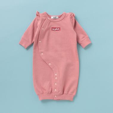 裏毛 はっ水・防汚 ボックスロゴ刺しゅう肩フリルカバーオール