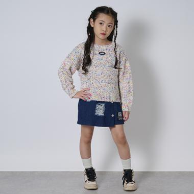 クラッシュ加工デニムスカパン