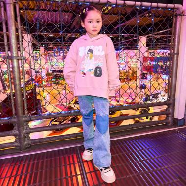 ひざハート切替フレアデニムパンツ