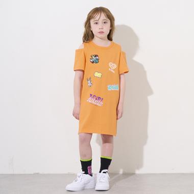 MIXロゴ肩あきTワンピース