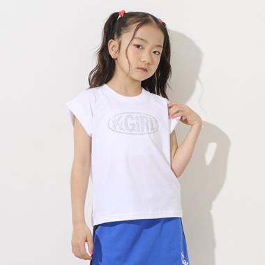 ラインストーンロゴノースリーブトップス