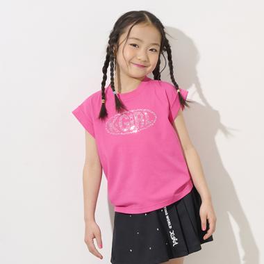 ラインストーンロゴノースリーブトップス