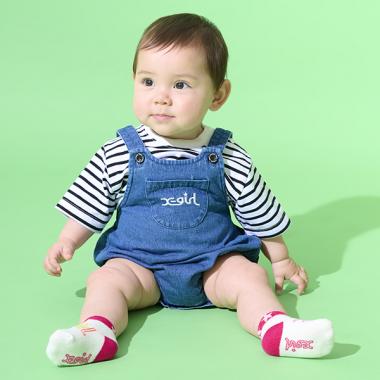 デニムサロペット+ボーダー半袖Tセット